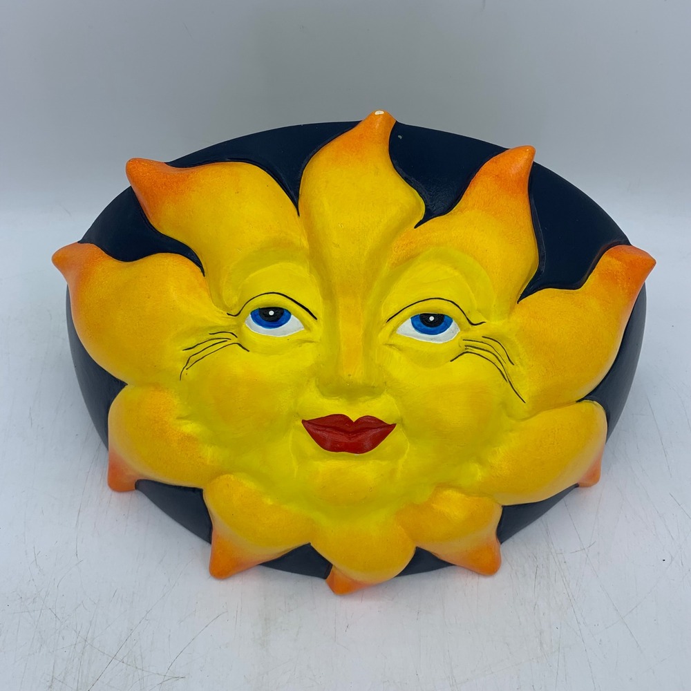 Vtg 90s Decor Justice Design Sun Ceramic Wall Sconce Light Yellow Celestial Boho